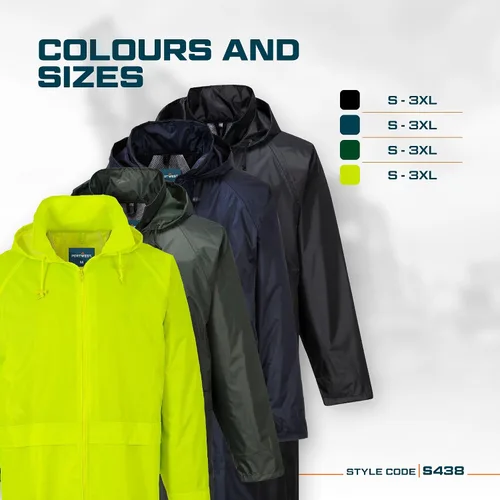 Vista 4 de Portwest S438 - Chubasquero largo para hombre, ligero, impermeable, clásico