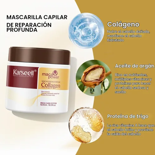 Vista 2 de Karseell Mascarilla capilar de colágeno 2x500ml para cabello encrespado
