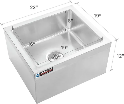 Vista 5 de DuraSteel 19x22x12 Fregadero de piso comercial para trapeador - Fregadero de servicio de habitación utilitaria de acero inoxidable 304 certificado
