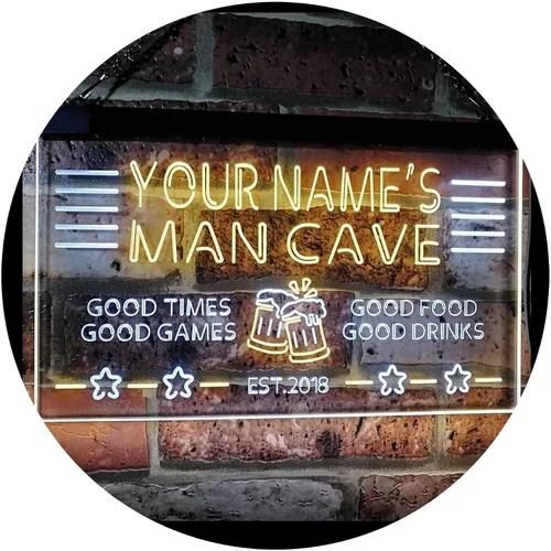 Vista 17 de ADVPRO Letrero de neón LED personalizado con texto en inglés "Man Cave Home Bar Est. Year Single Color LED Neon Sign 12 x 8.5" st4s32-x0012a-tm-b