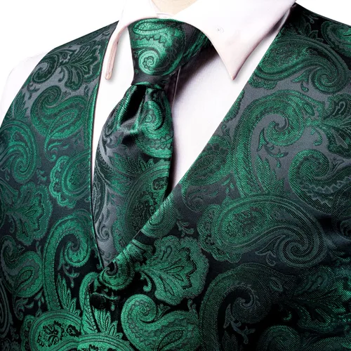 Vista 5 de Hi-Tie Chaleco de traje para hombre, conjunto de corbata con alfiler de solapa o clip de corbata, chaleco de seda, pañuelo para boda, esmoquin formal