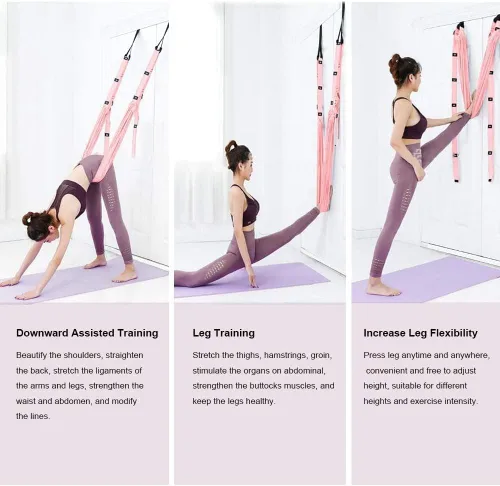 Vista 4 de Correa de estiramiento de yoga para fitness, estirador de piernas ajustable, entrenador de asistencia para flexión de espalda, mejora
