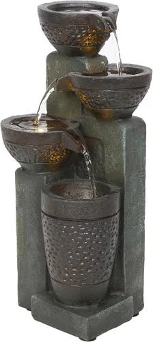 Vista 14 de Alpine Corporation WIN326 fuente de mesa iluminada de varios niveles con tronco de árbol de selva, con luces LED, 28 cm, marrón
