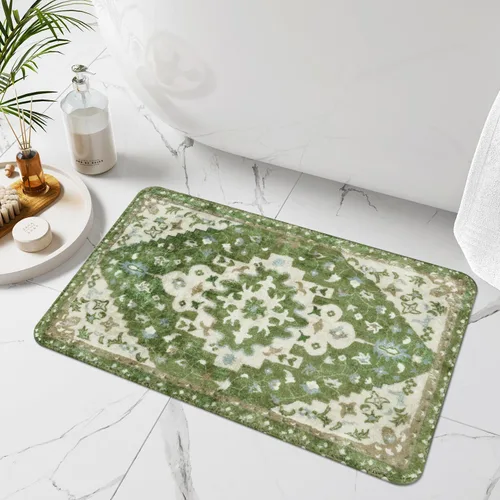 Vista 26 de Uphome Alfombra de baño vintage, azul, bohemio, antideslizante, oriental, suave, lavable a máquina, lindas alfombras de baño tribales florales