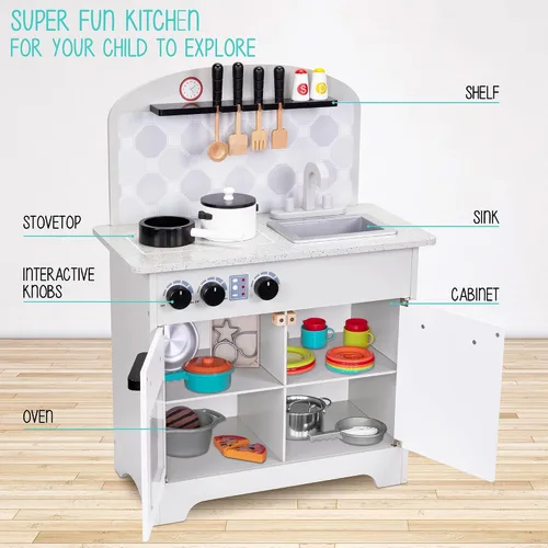 Vista 2 de Lil' Jumbl Estación de Juego de Cocina de Simulación para Niños, Juguete de Cocina de Madera, Configuración Realista, Incluye Olla y Sartén, 4