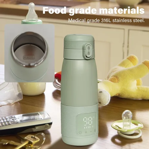 Vista 2 de Calentador de botellas portátil para viajes, doble modo de calentamiento para leche materna y agua, calor rápido de 3 minutos, gran capacidad de 12