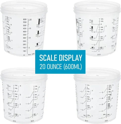 Vista 7 de Kit de vaso mezclador de pintura desechable para pistola de pintura automotriz, 10 piezas, 20 onzas, 10 forros, 10 tapas, 1 taza dura, 4 tapones