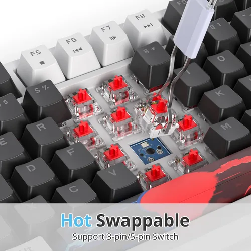 Vista 4 de Junta de teclado 75 % montada con almohadillas absorbentes de sonido, teclado mecánico RGB compacto de 82 teclas con cable para juegos, enchufe