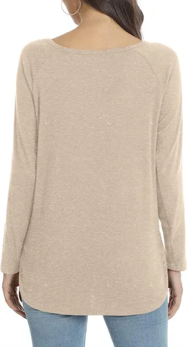 Vista 3 de POPYOUNG - Camiseta casual para otoño, de manga larga, con abertura lateral, para combinar con leggings, suelta para mujer