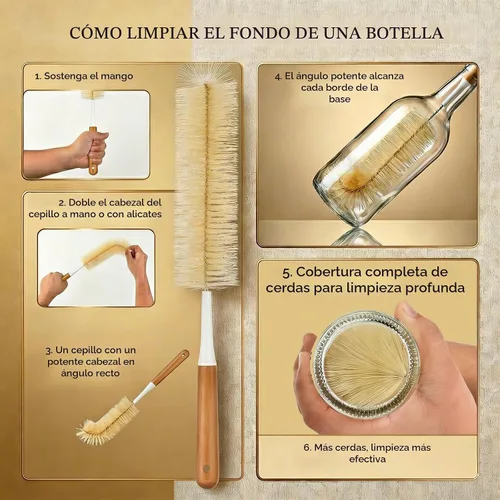 Vista 5 de ALINK Juego de cepillos largos extra grandes para botellas – Limpiador de botellas con mango de bambú de 16/15 pulgadas de largo para botellas