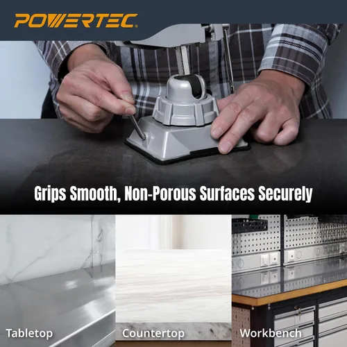 Vista 9 de POWERTEC Tornillo de banco con base de vacío, abrazadera de succión de mesa portátil con mordaza de 2-3/4 pulgadas y cabezal giratorio de 360°