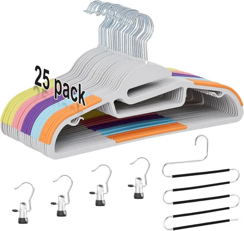 Vista 9 de VECELO Paquete de 25 perchas de plástico de alta calidad para trajes, antideslizantes, resistentes, apertura en forma de S, gancho giratorio