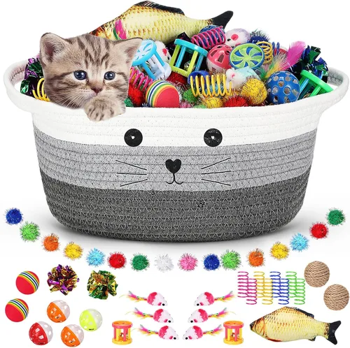 Vista 12 de Zopeal - Juego de 58 cestas de almacenamiento para gatos de verano, juguetes de regalo, bolas intermitentes coloridas para mascotas, bolas Negro