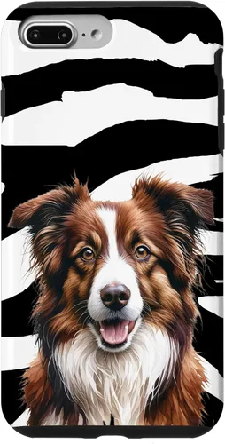 Vista 9 de Funda con estampado animal de cebra para iPhone 15, color marrón Border Collie