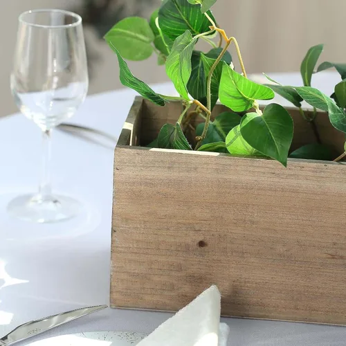 Vista 6 de Efavormart - Juego de macetas de madera rectangular natural de 24 x 6 pulgadas con forros de plástico extraíbles