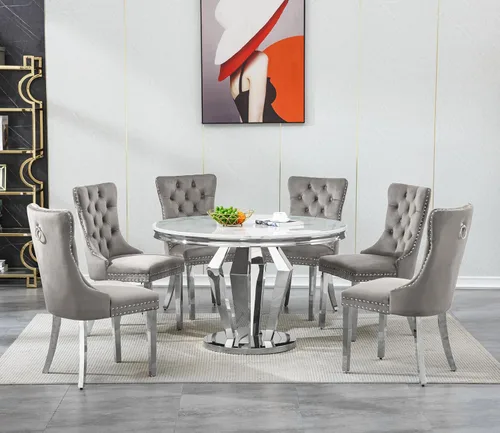 Vista 12 de Juego de 5 mesas de comedor, juego de mesa de cocina y comedor para 4, mesa de cocina rectangular de mármol sintético blanco de 47 pulgadas con base