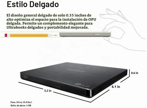Vista 2 de Produplicator LG BP60NB10 - Unidad externa portátil de 6X Ultra HD 4K Blu-ray con software CyberLink, BDXL de 100GB M-DISC y cable USB - Graba