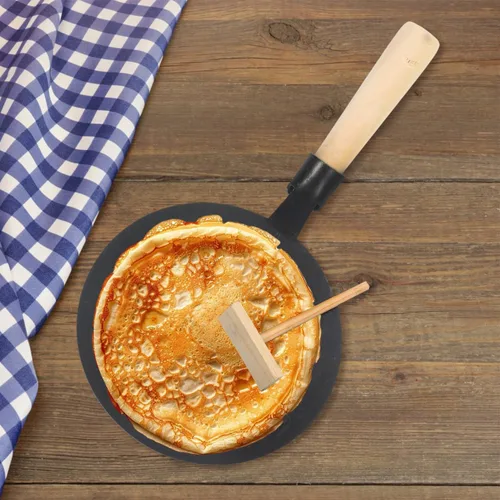 Vista 9 de VOSAREA Juego de sartenes antiadherentes, sartén plana de hierro fundido Dosa - Plancha con esparcidor y mango de madera para panqueques, roti