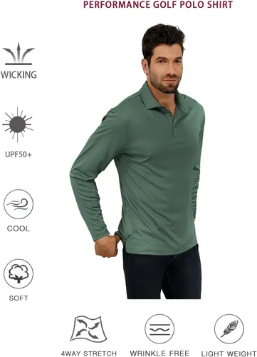 Vista 5 de JOYMASAR Camisas de golf para hombre - Polo de manga corta sólido que absorbe la humedad