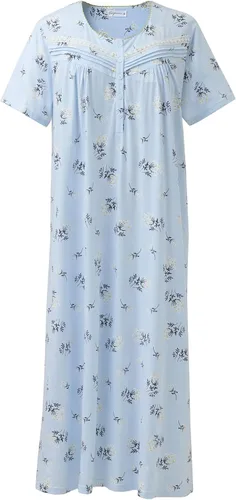 Vista 21 de Keyocean - Camisones para mujer, suaves, 100% algodón, mangas cortas, cómodas, camisolas de dormir para damas Floral azul