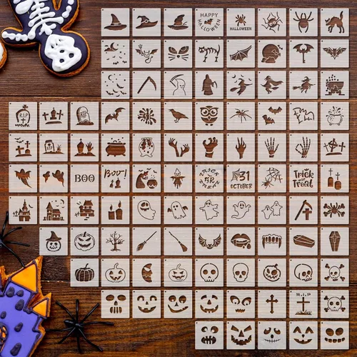 Vista 15 de 100 plantillas para pintar en madera, plantillas reutilizables para manualidades, plantillas de dibujo, papel de pared festivo para bricolaje, álbum