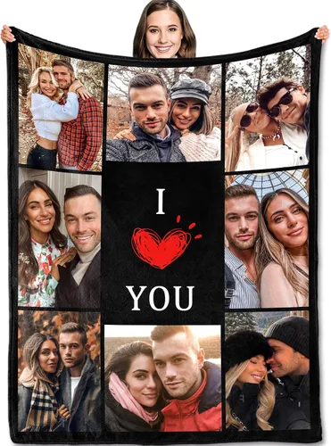 Vista 11 de Yofair - Manta personalizada con imagen y texto "I Love You" para aniversario, regalos, boda, mujeres, hombres, pareja, novio, novia, esposa y esposo