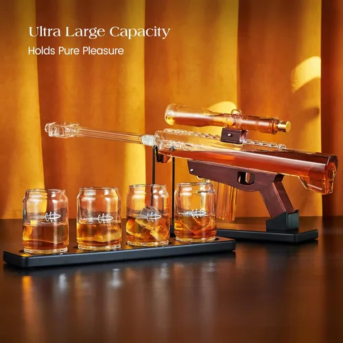 Vista 2 de Kollea Regalos para Hombres Papá, Juegos de Decantadores de Whisky, Juego de Decantador de Pistola con 4 Vasos de Bala y Telescopio de Mira, Regalo