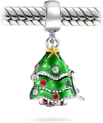 Vista 3 de Christmas Tree Hidden Santa Claus Holiday Christmas Red Santa Claus Dangle Charm Bead For Women For Teen Enamel .925 Sterling Silver Fits European