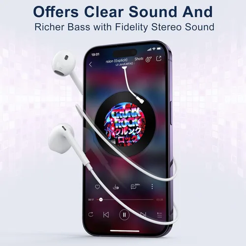 Vista 6 de Paquete de 2 auriculares con cable para iPhone, auriculares con cable, micrófono integrado y control de volumen compatibles con iPhone