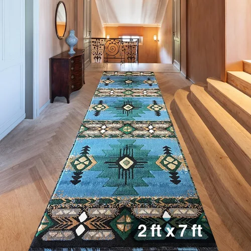 Vista 99 de YHSF South West - alfombra estilo nativo americano del suroeste C318 - fácil de limpiar, gruesa, suave, duradera, alfombra inspirada en tribus