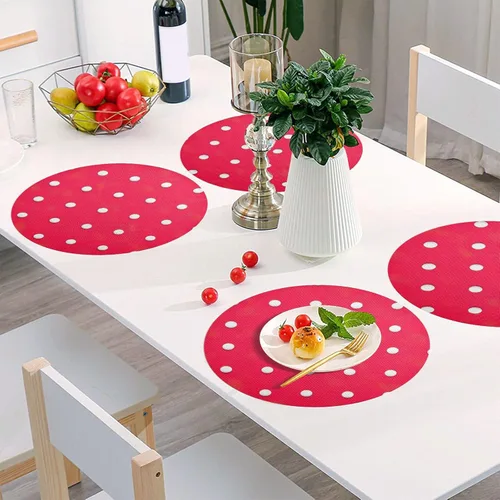 Vista 6 de White Polka Dot Red Dinner Table Placemats, Heat Resistant Non Slip Washable Table Placemats for Kitchen one sizex1