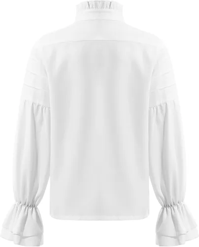 Vista 2 de TiaoBug Camisa de pirata medieval para niños, camisa renacentista con volantes, jacobita escocés, Ghillie, tops para disfraces de Halloween