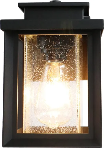 Vista 5 de MONKFISH Lámpara de pared moderna para exteriores, impermeable, color negro, con pantalla de cristal de burbujas, resistente a la intemperie
