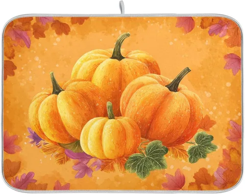 Vista 14 de Tapete de secado de platos de 16 x 18 pulgadas para encimera de cocina, hojas de arce y hojas de arce, tapete de microfibra reversible para secar