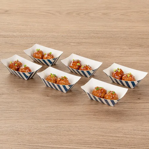 Vista 4 de Restaurantware Bio Tek 2 onzas Botes de comida desechables de 400 bandejas de papel para alimentos - Botes de papel a prueba de grasa con diseño