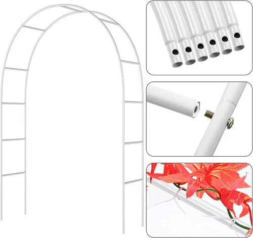 Vista 3 de Hotop Enrejado de arco de jardín de boda para plantas trepadoras, 7.8 pies, fácil de montar, soporte de fondo de enrejado de boda de metal con Blanco