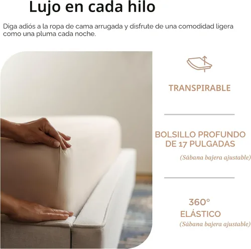 Vista 5 de Threadmill Sábanas de lujo de algodón Supima, sábanas de 100% algodón suaves de 1200 hilos de lujo para cama tamaño matrimonial, juego de 4 sábanas