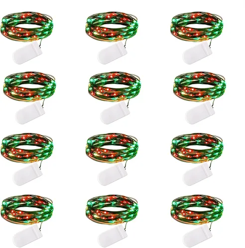Vista 15 de Brightown - Paquete de 12 luces LED de hadas multicolor con pilas, resistentes al agua, cable plateado de 7 pies, 20 luces LED de luciérnagas