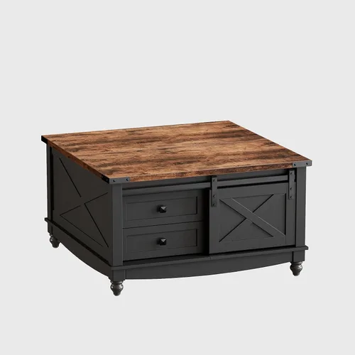 Vista 8 de ALLSTAND Mesa de centro elevable de 31.5 pulgadas con almacenamiento, mesas de centro de granja para sala de estar, mesa de centro cuadrada con gran