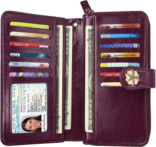 Vista 2 de Carteras para mujer soporte de múltiples tarjetas cartera de embrague organizador de tarjetas monedero para mujer con correa de muñeca