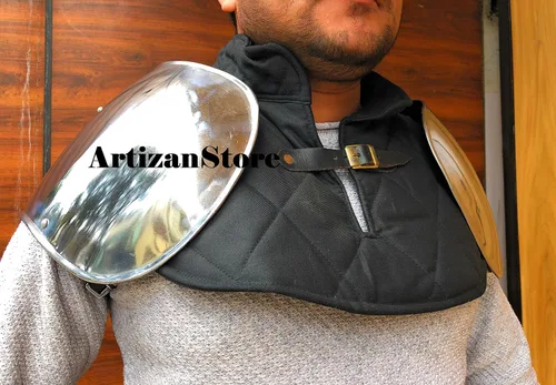 Vista 3 de ARTIZANSTORE Elias Paulders - Juego de hombros pequeños, armadura vikinga de 0.63 oz, juego de hombreras plateadas, caballero LARP, armadura