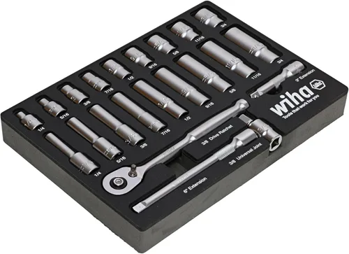 Vista 3 de Wiha 33796 Juego de bandejas de 22 piezas de 3/8 pulgadas profesional estándar y profundo - SAE Estándar y profundo