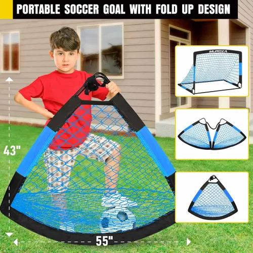 Vista 6 de Portería de fútbol, juego de porterías de fútbol para niños para patio trasero, paquete de 2 redes de fútbol portátiles desplegables con pelota