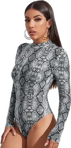 Vista 3 de SweatyRocks Enterizo básico de manga larga con cuello alto sólido para mujer