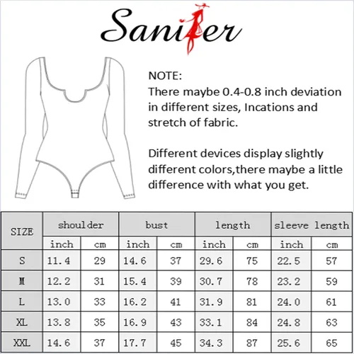 Vista 7 de Sanifer Body de manga larga con cuello en V para mujer, elástico, básico, sexy, body
