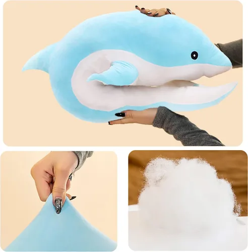 Vista 5 de Somao Animales de Peluche Delfín Almohada de Peluche Súper Suave Juguetes de Peluche de Animales Marinos Muñecas para Niños y Niñas Cojín para Azul