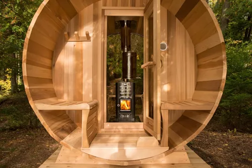 Vista 7 de Smartmak Sauna de vapor de barril al aire libre personalizada, 2-10 personas de cicuta canadiense/cedro rojo tradicional sala de sauna de madera