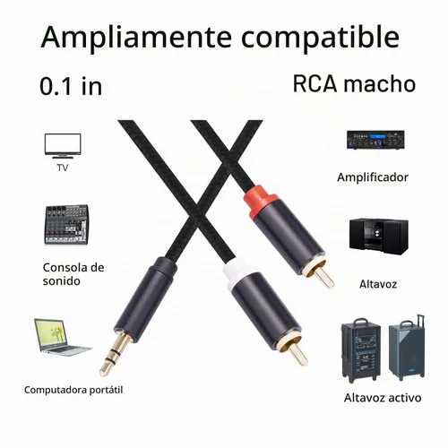 Vista 5 de Cable de 3.3 pies a RCA, chapado en oro, cable auxiliar estéreo de 1/8 macho a macho, adaptador divisor en Y para tabletas, altavoces, teléfonos