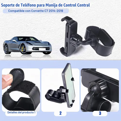 Vista 6 de Soporte de teléfono móvil para consola central para automóvil compatible con Chevrolet Corvette C7 2014-2019, soporte multifuncional para teléfono