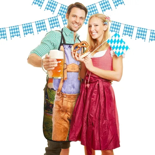 Vista 6 de Eurzom Delantal de Oktoberfest, 4 piezas, decoraciones de fiesta de Oktoberfest, delantal de cocina alemana, disfraz para festival de cerveza bávara